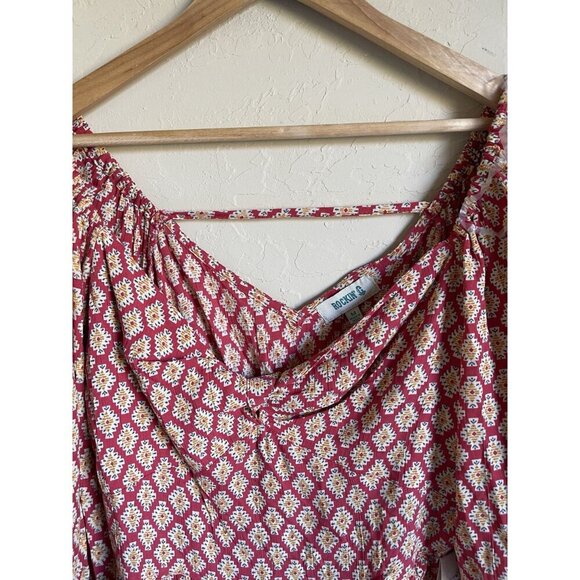 New! Rockin' G Tribal Aztec Geometric Southwestern Peasant Top Sweetheart Smocki - Picture 5 of 9